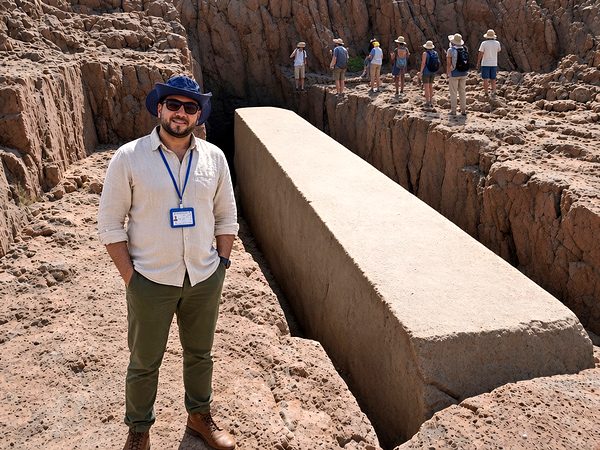 AI-generated image of Michael Sabry at the Unfinished Obelisk in Aswan
